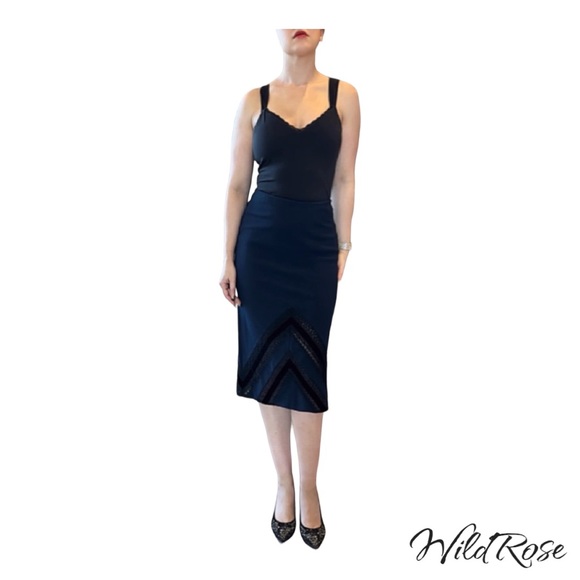 ROLAND MOURET NAVY BLUE BLACK LAC3 & VELVET PENCIL SKIRT SZ US 10 - Picture 8 of 17